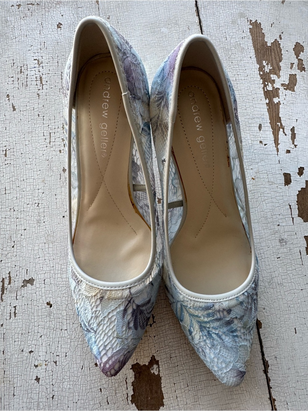 Andrew Geller Floral Textured Pointed-Toe Pumps - Ivory Multi